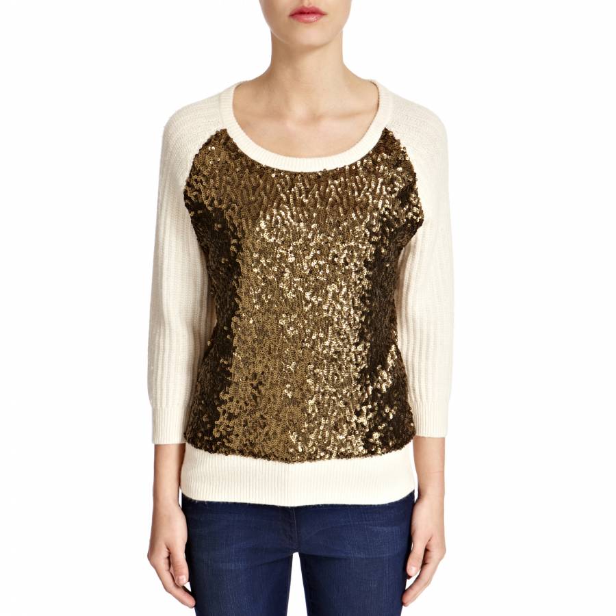 Cream Sour Sequined Knitted Wool Jumper - BrandAlley