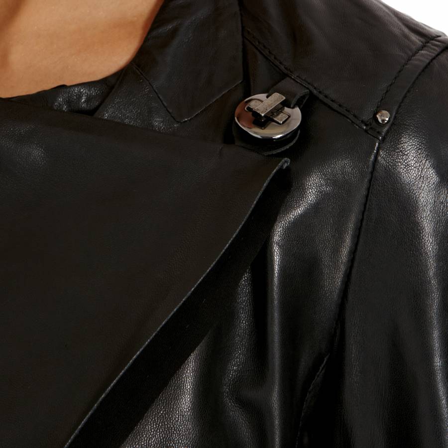 Black Leather Minimalist Biker Jacket - BrandAlley