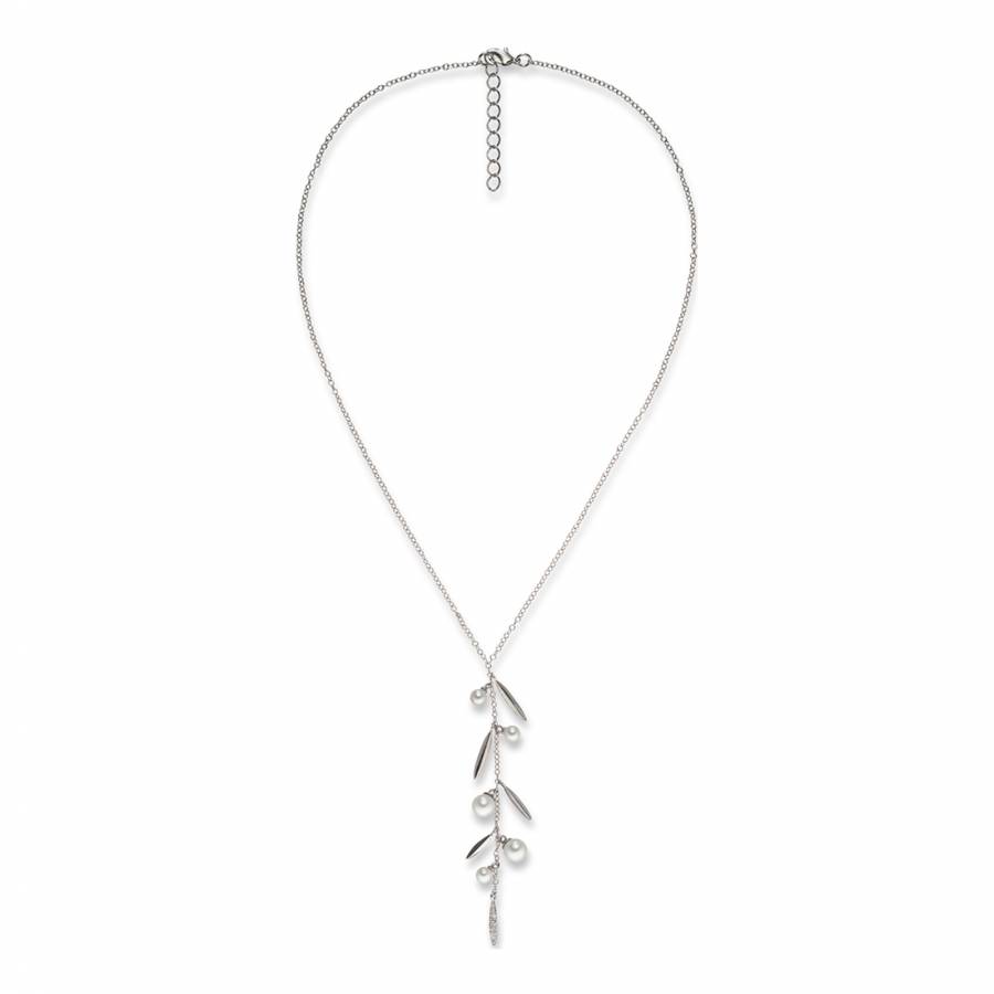 Silver/White Pearl Leaf Chain Necklace - BrandAlley