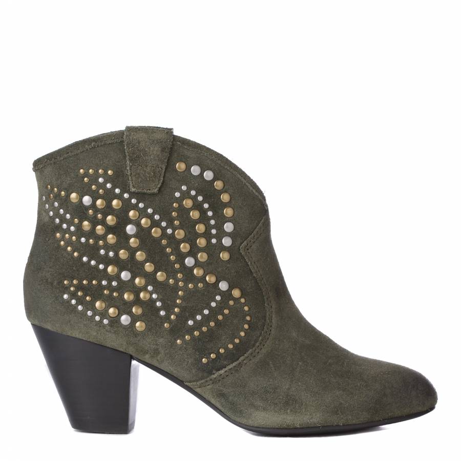 Khaki Suede Studded Jessica Western Boots 6.5cm - BrandAlley