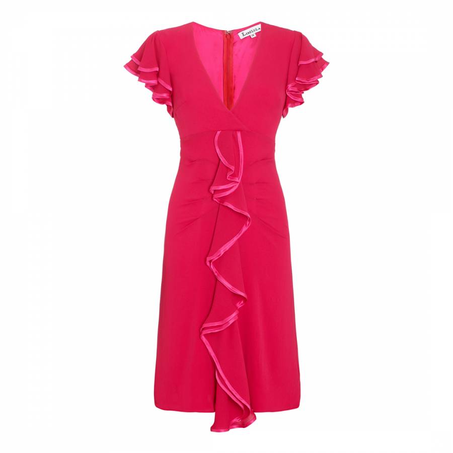 Pink Noe Frilled Silk Dress - BrandAlley