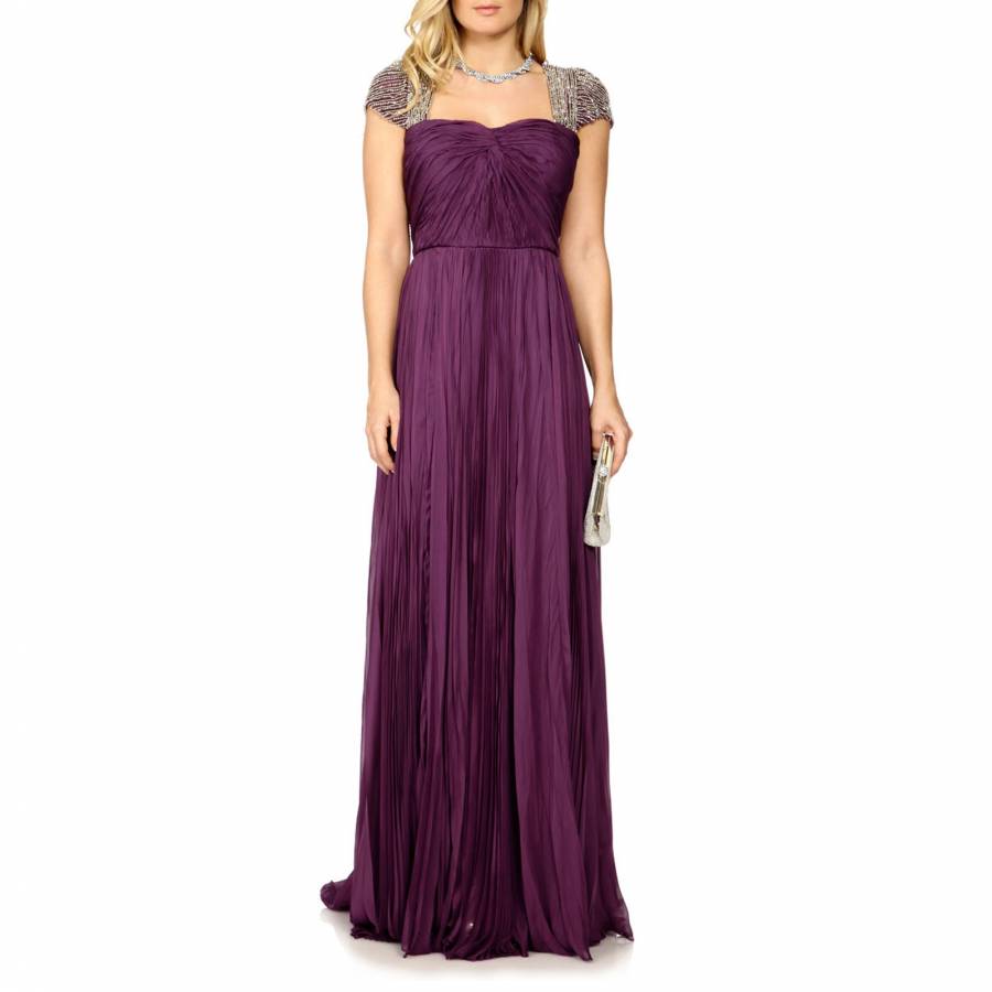 Purple Oceana Embellished Shoulder Gown - BrandAlley