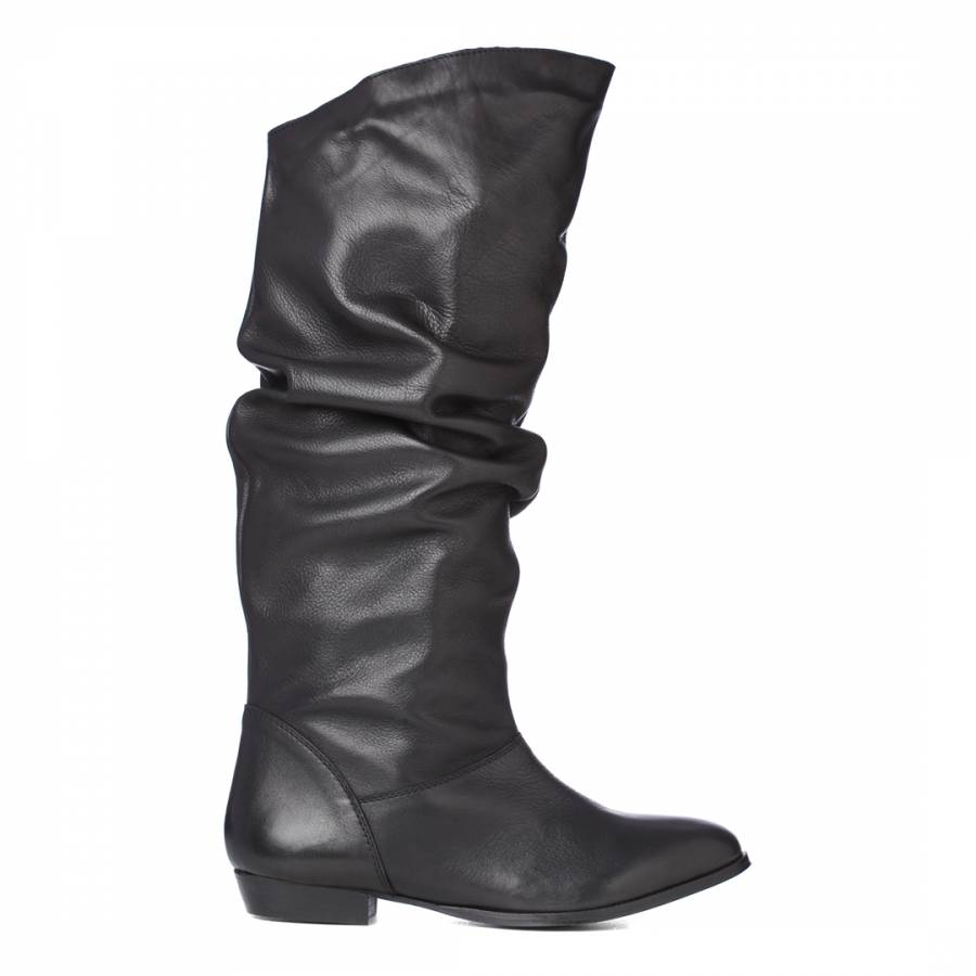 Black Leather Parker Long Boots - BrandAlley