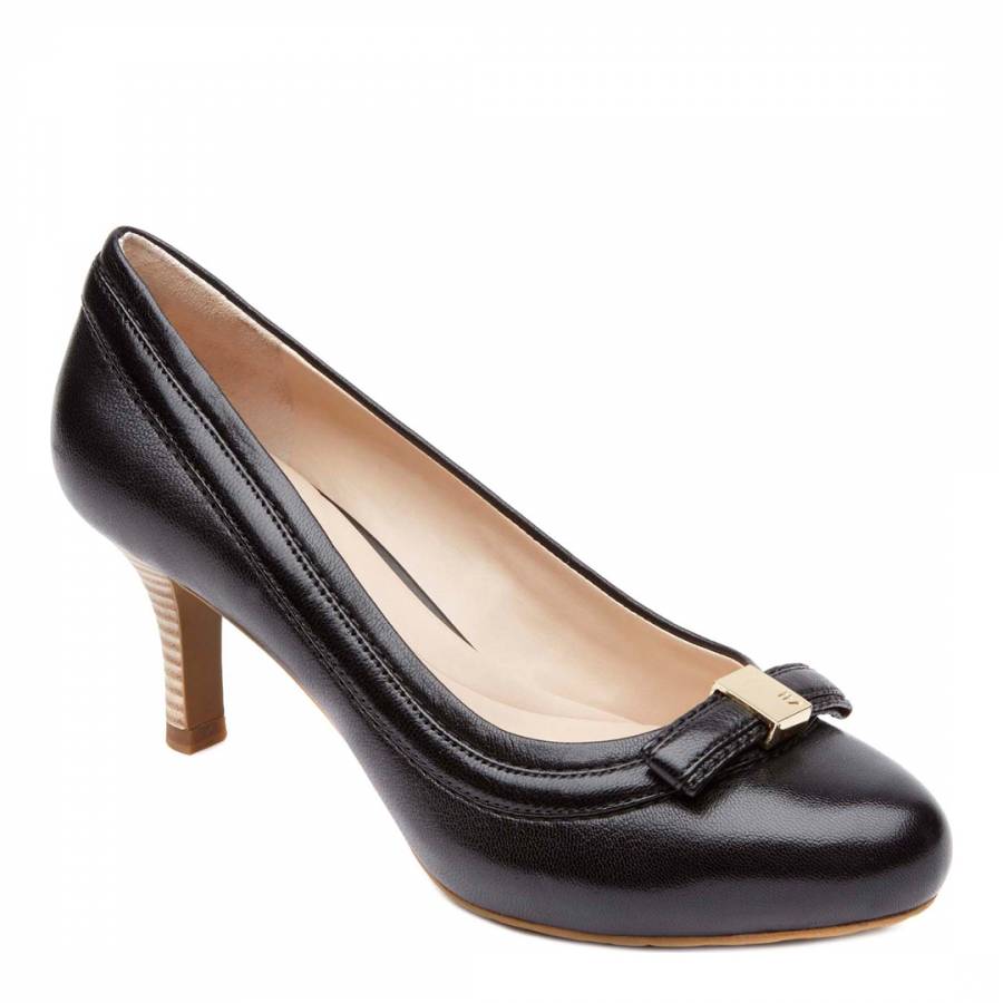 Black Leather Bow Shoes 6.5cm Heel - BrandAlley