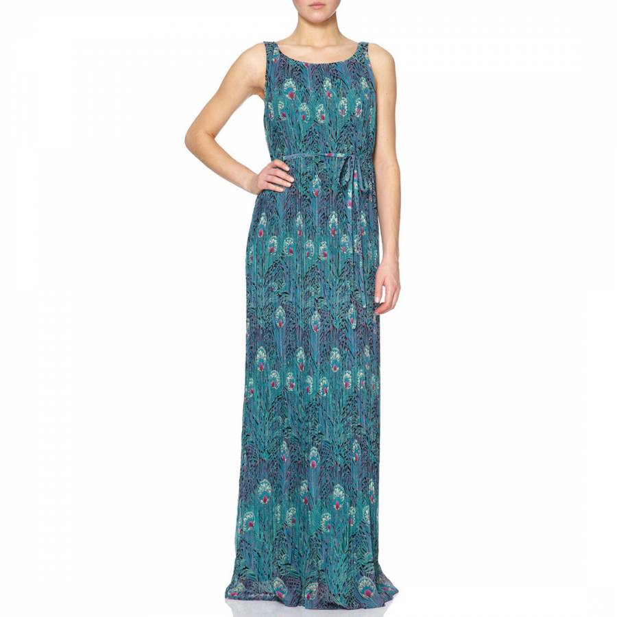 Blue/Green Arlington Peacock Print Maxi Dress - BrandAlley