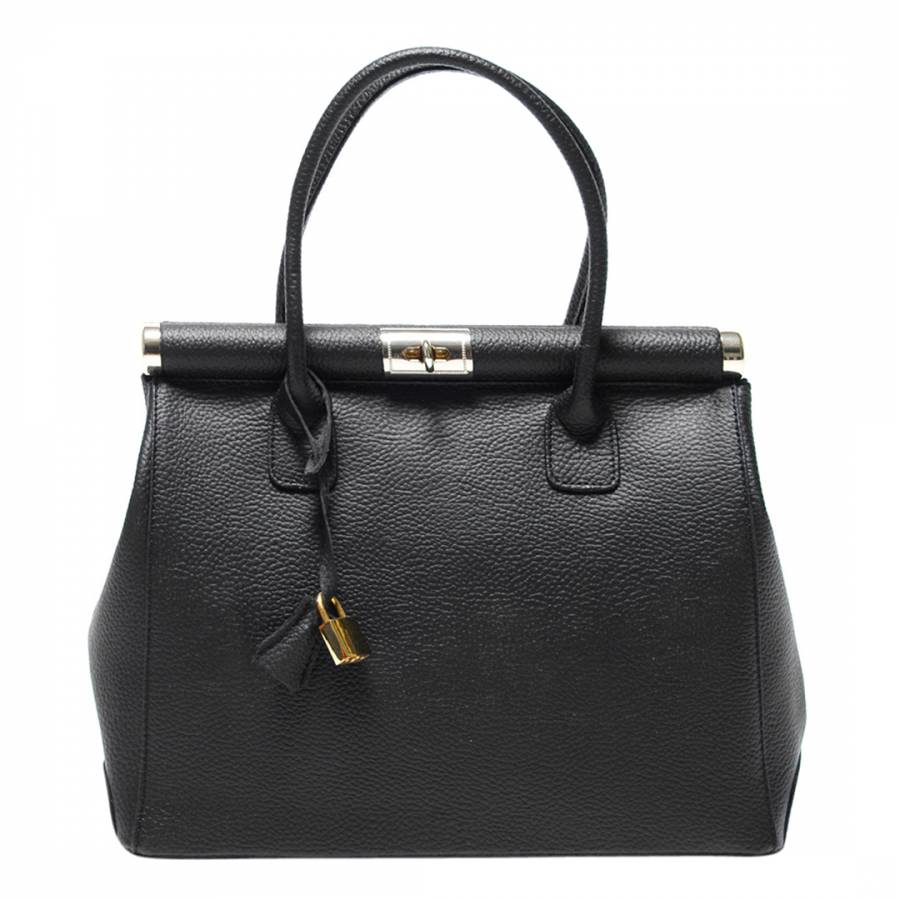 Black Leather Structured Tote Bag - BrandAlley