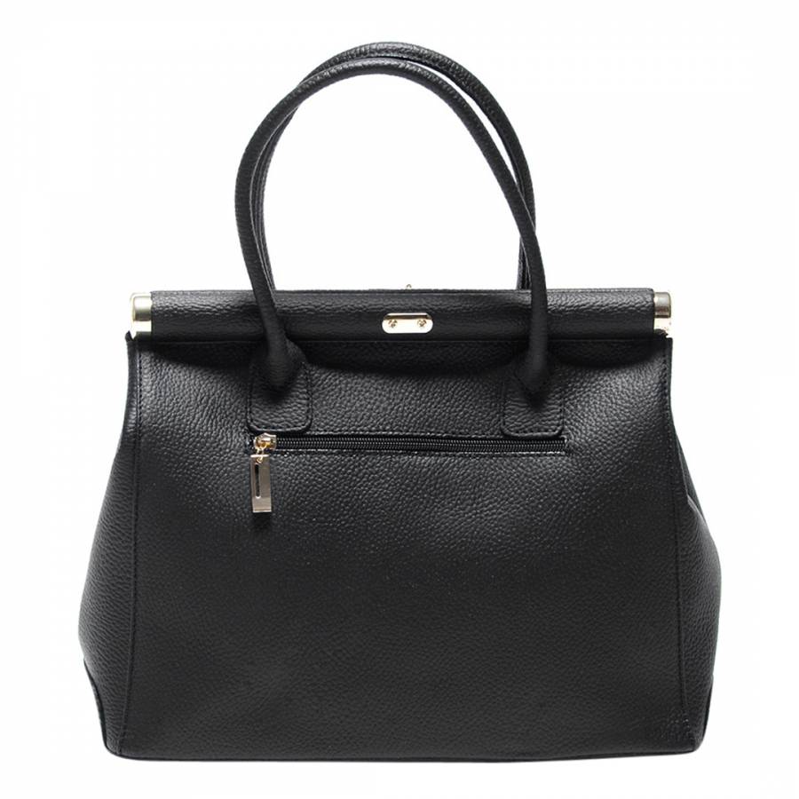 Black Leather Structured Tote Bag - BrandAlley