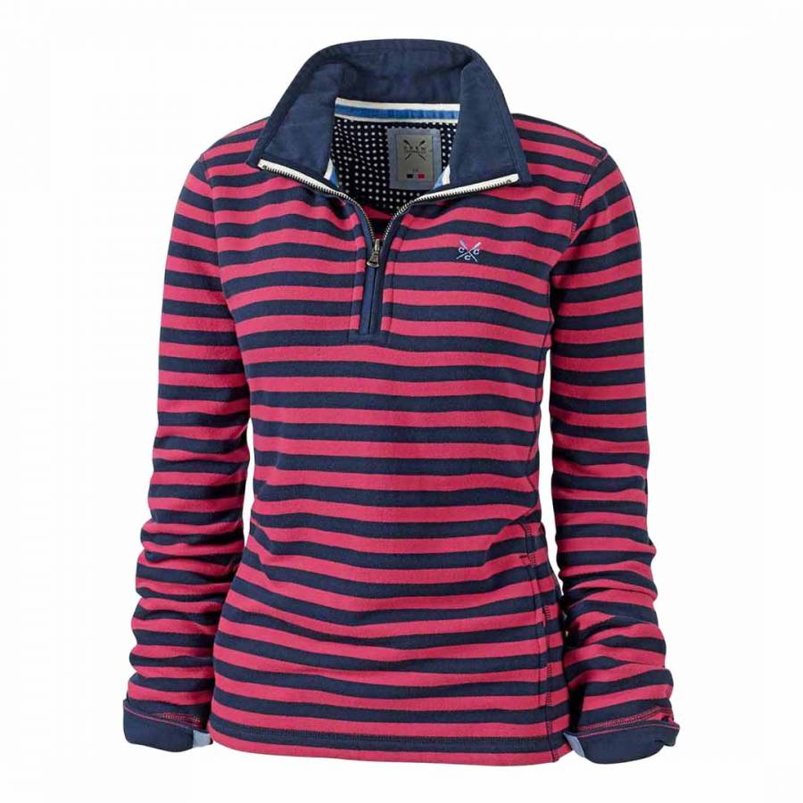Women's Navy/Pink Stripe Half Zip Cotton Sweatshirt - BrandAlley