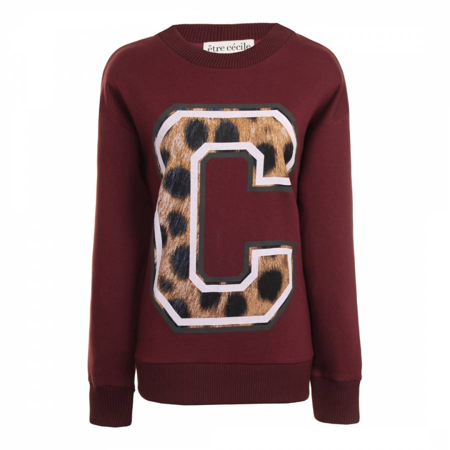 Burgundy Big C Cheetah Long Sleeve Cotton Sweatshirt - BrandAlley