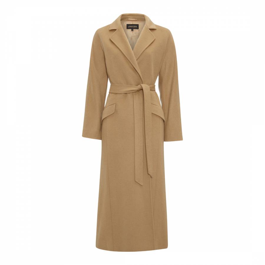 Camel Unstructured Full Length Wool Coat - BrandAlley