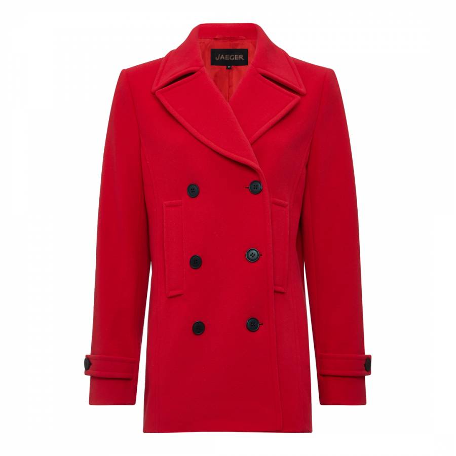 Red Double Breasted Cashmere Blend Pea Coat - BrandAlley