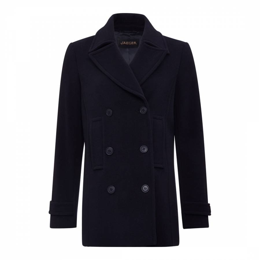 Navy Double Breasted Cashmere Blend Pea Coat - BrandAlley
