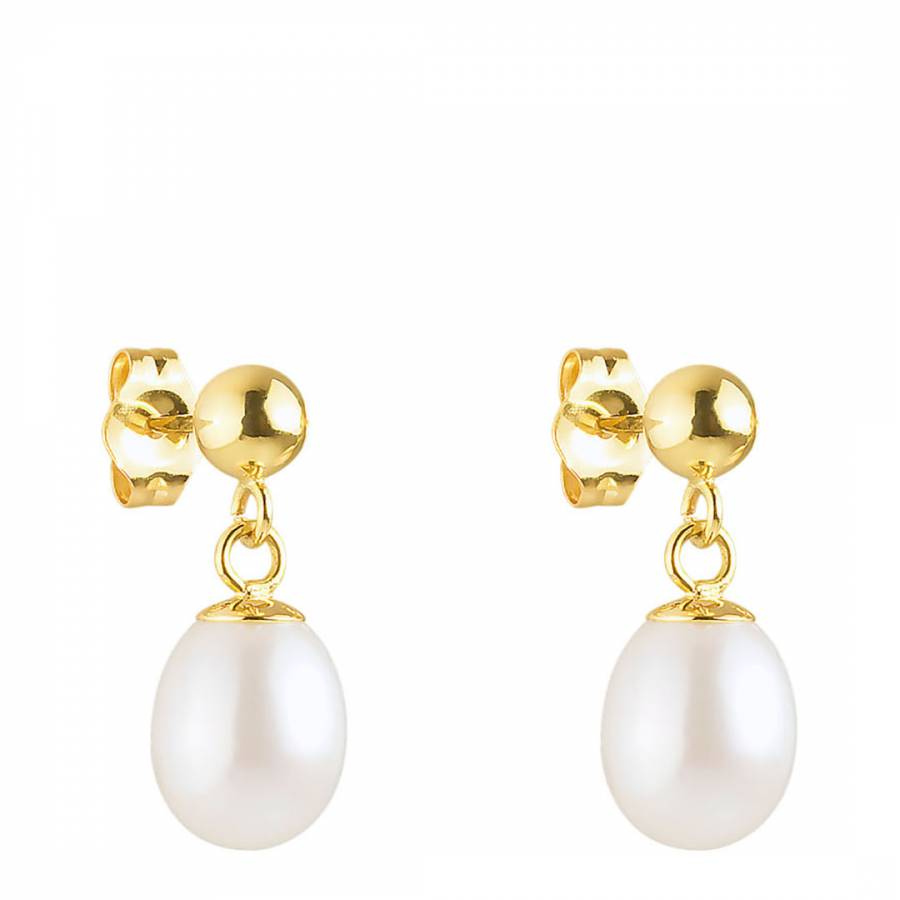 White/Gold Freshwater Pearl Earrings 7mm - BrandAlley