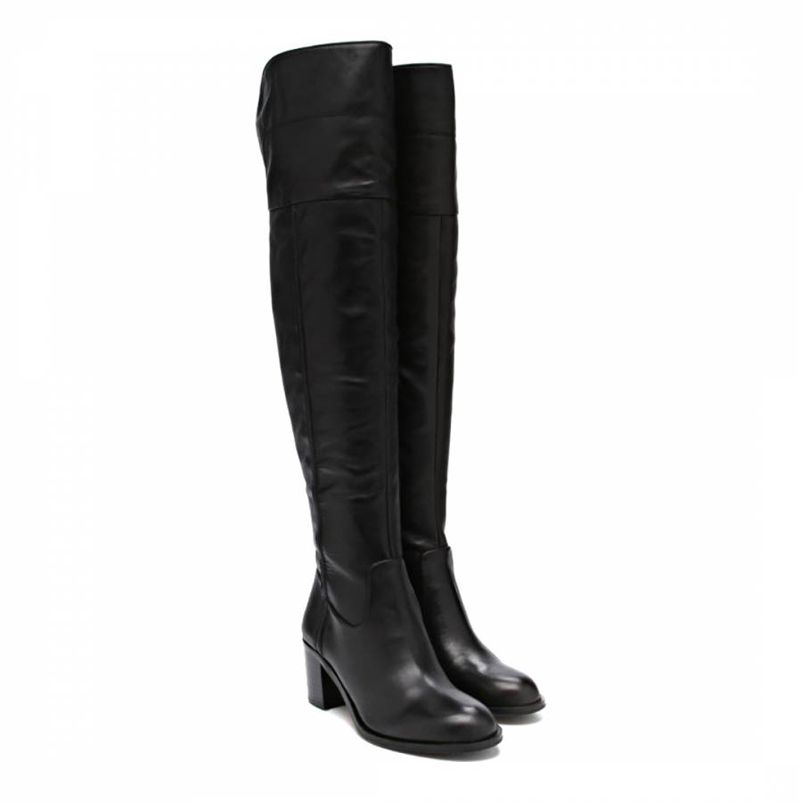 Black Leather Over the Knee Boots Heel 7.5cm - BrandAlley