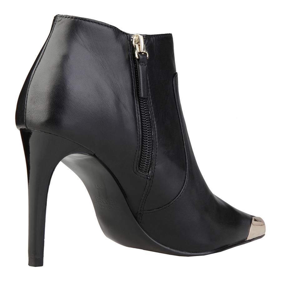 Black Leather Heeled Ankle Boots Heel 9cm - BrandAlley