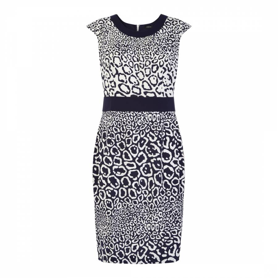Navy/White Leopard Print Waisted Dress - BrandAlley