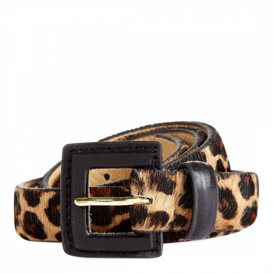 Tan Leather Leopard Print Pony Belt - BrandAlley