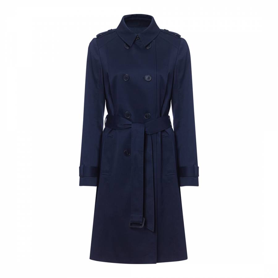 Navy Belted Cotton Trench Coat - BrandAlley