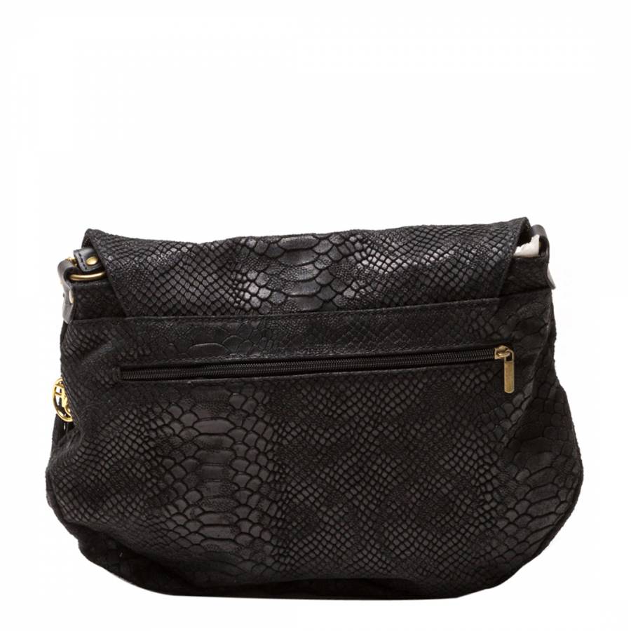 Black Leather Fold Over Shoulder Bag - BrandAlley