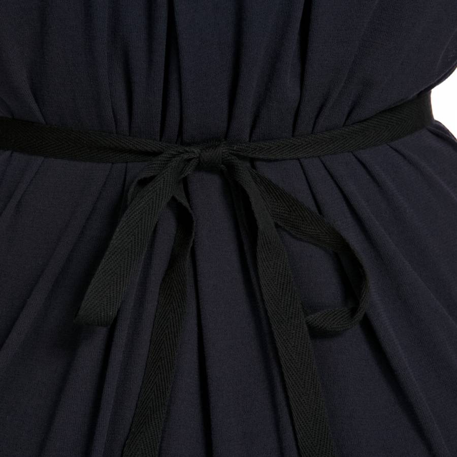 Navy Pleat Semi Sheer Jersey Cotton Dress - BrandAlley