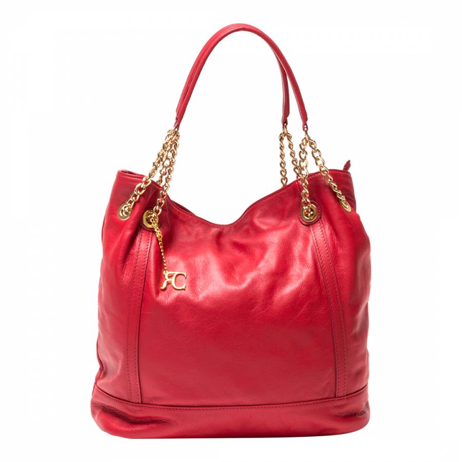 Red Leather Chain Handle Bucket Bag - BrandAlley