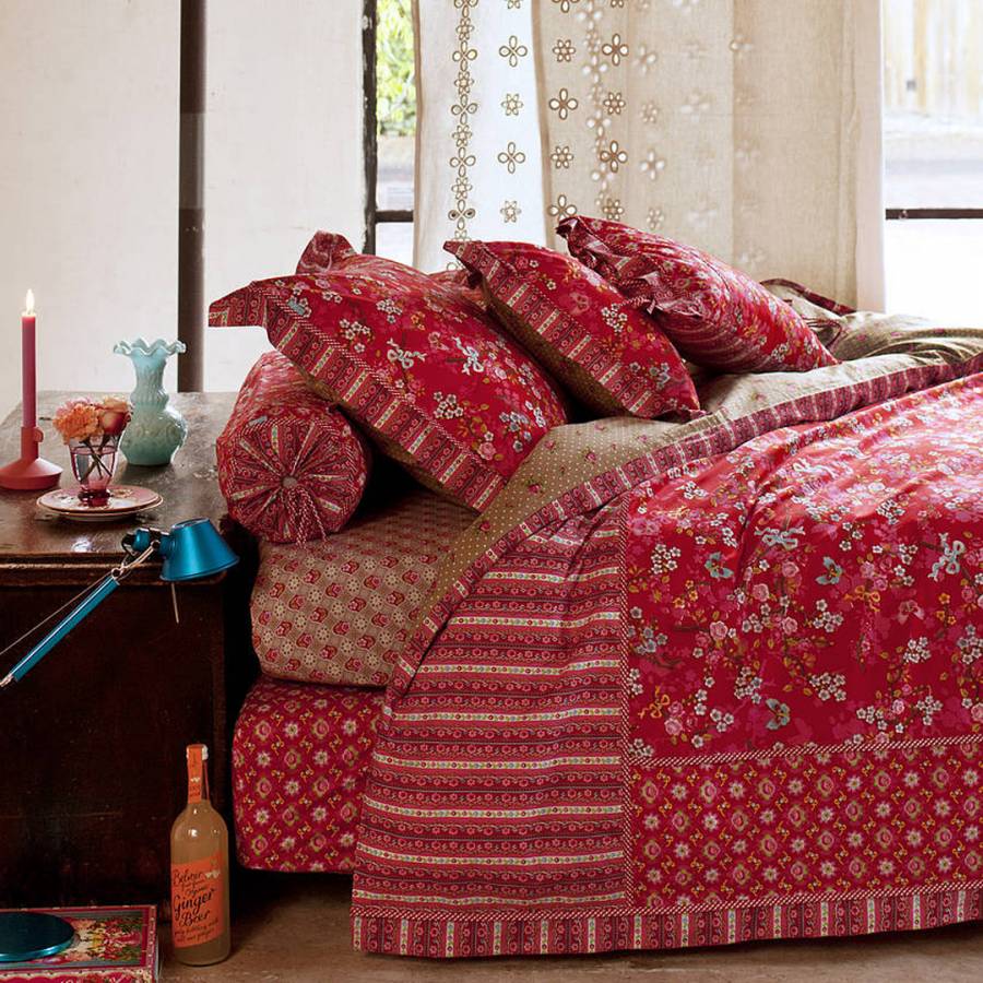Red Chinese Blossom Cotton Double Bedding Set Brandalley