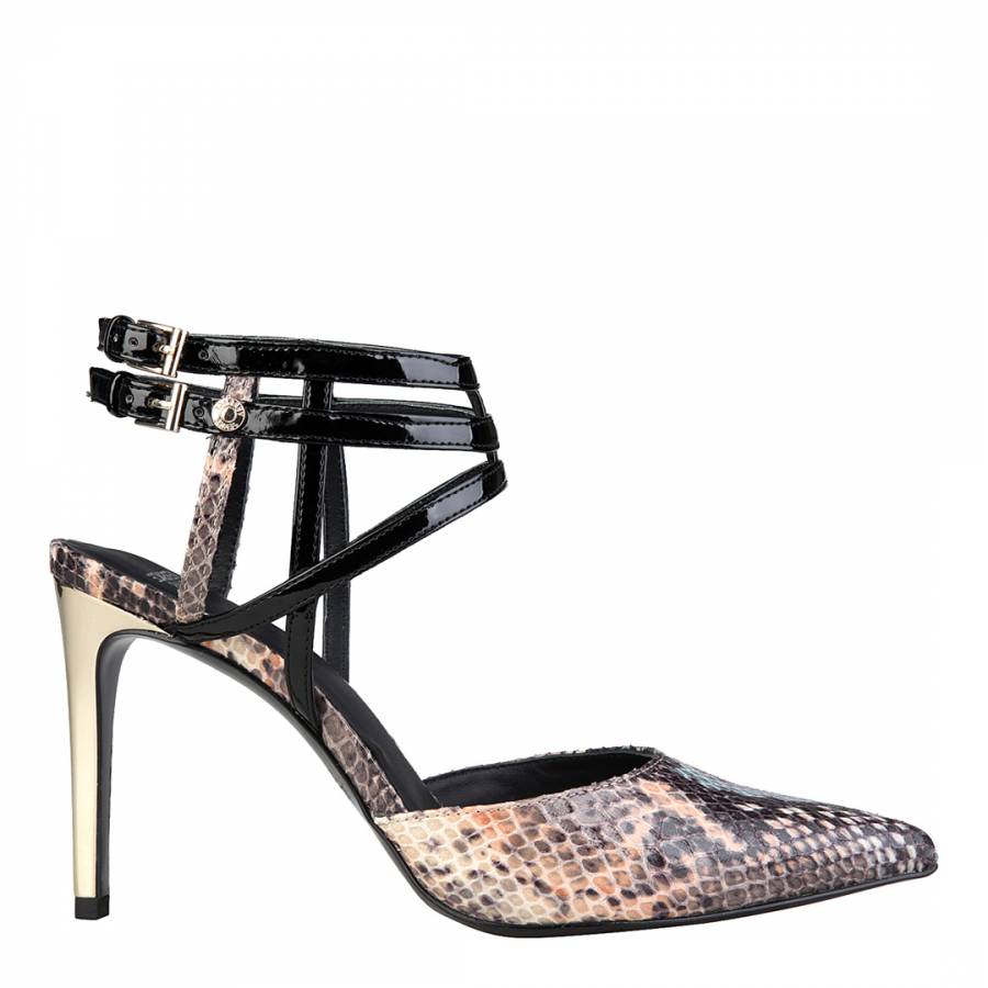 Brown/Multicolour Leather Python Print Shoes Heel 9cm - BrandAlley