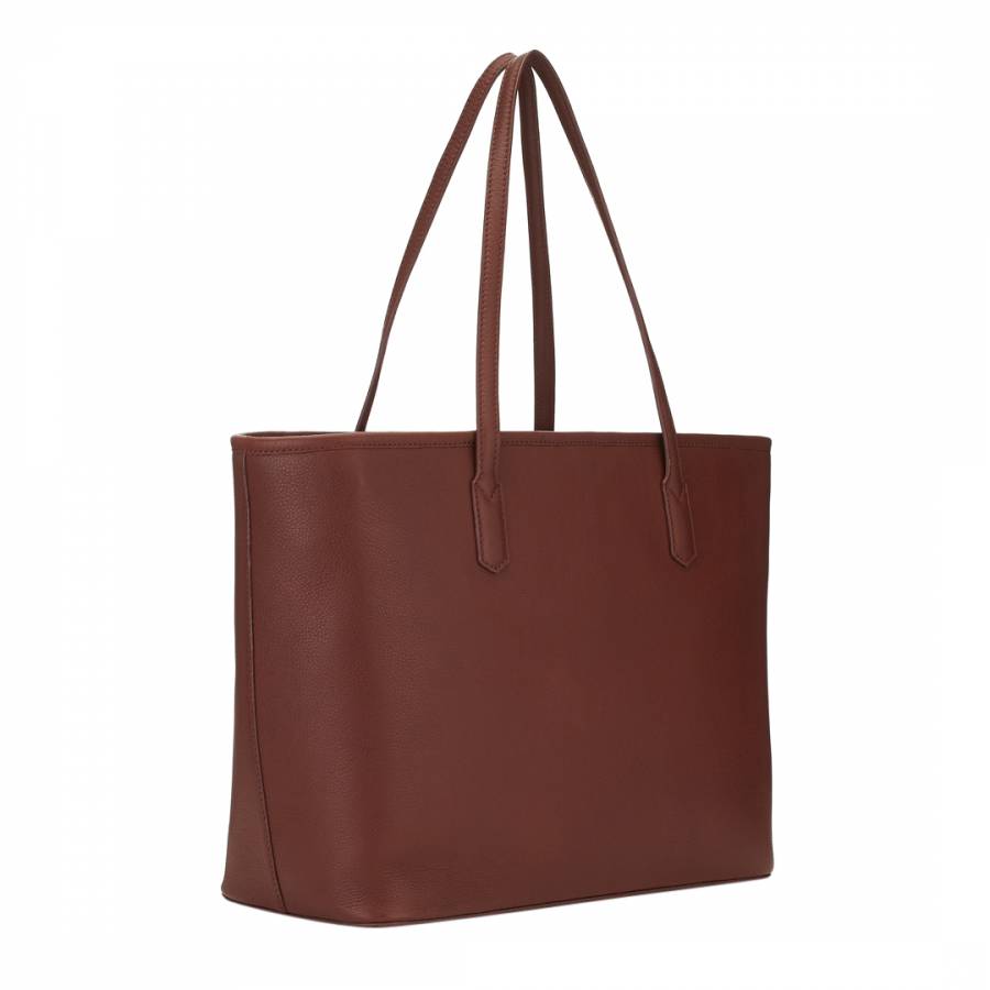 Brown Leather/Cotton Blend Overspill Tote Bag - BrandAlley