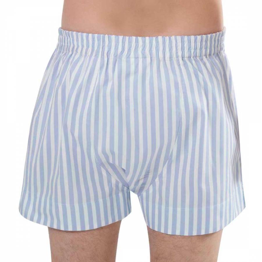 Pale Blue/White The Alex Stripe Cotton Boxer Shorts - BrandAlley