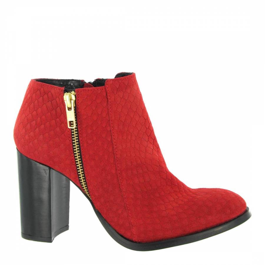Red Suede Snake Skin Ankle Boots Heel 9cm - BrandAlley