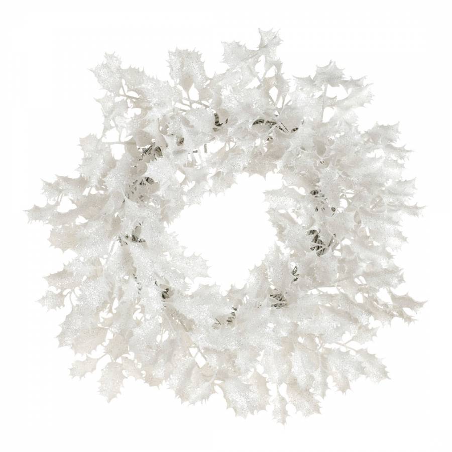 White Glittering Holly/Wicker Wreath 45cm - BrandAlley