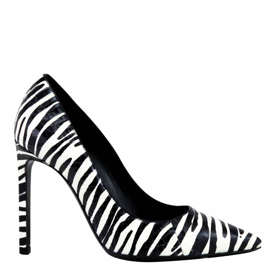 Black/White Leather Zebra Print Court Shoes Heel 10.5cm - BrandAlley