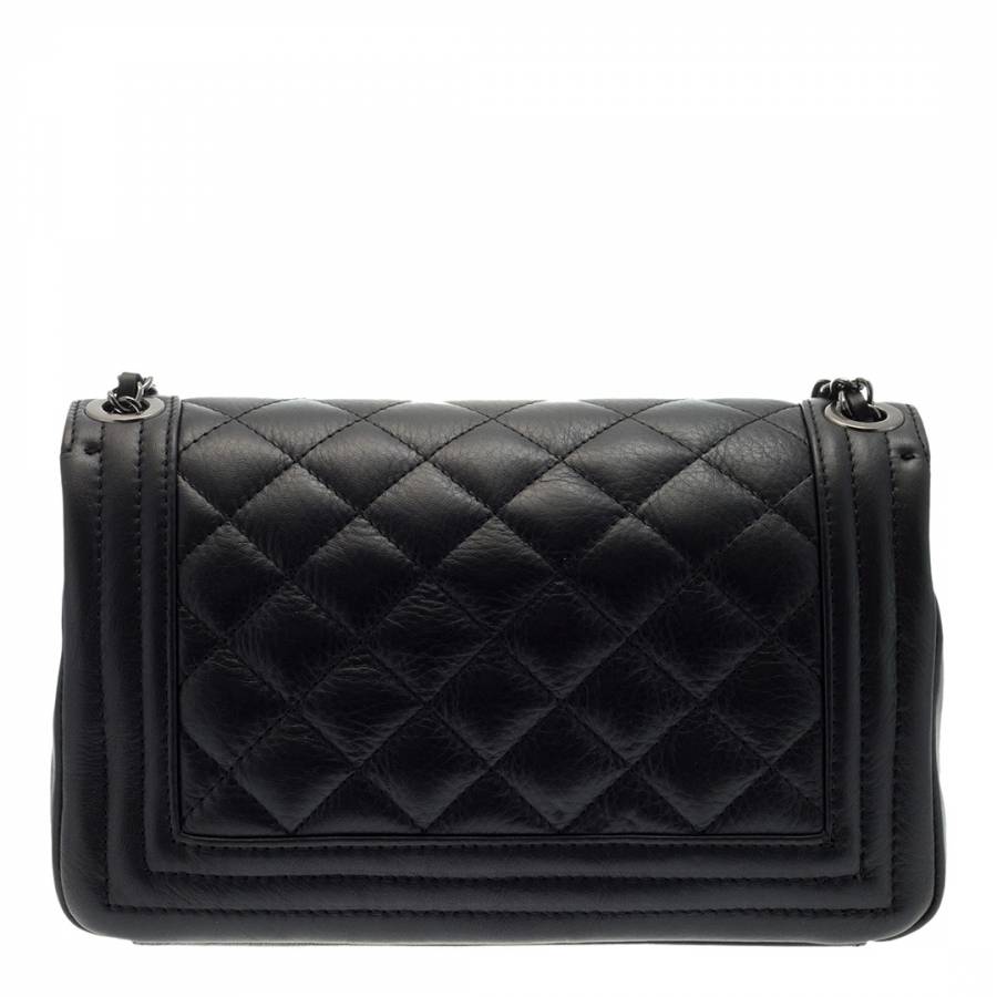 Black Leather Chain Quilted Handbag - BrandAlley