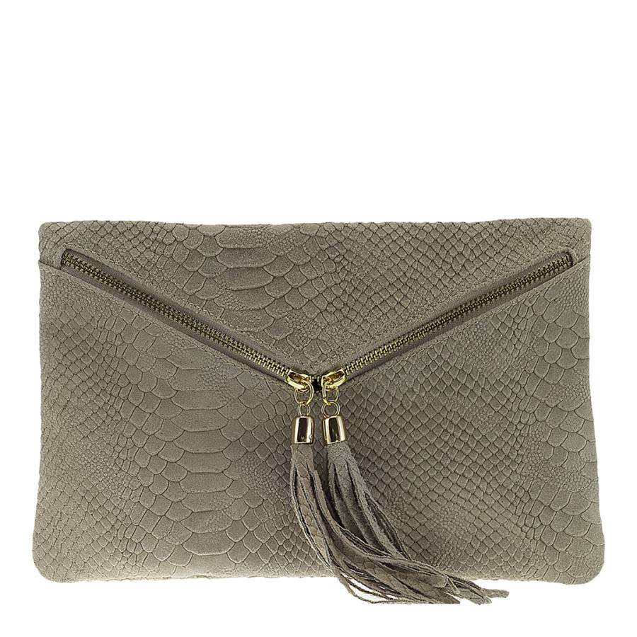 Taupe Leather Clutch Bag - BrandAlley