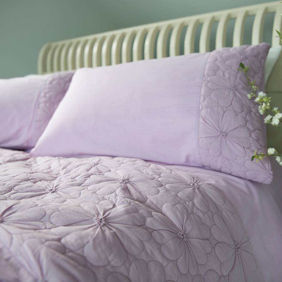 Lilac Quilted Flower Cotton King Size Duvet Set Brandalley
