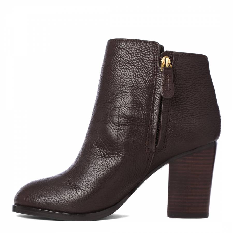 Dark Brown Leather Junction Ankle Boots Heel 7cm - BrandAlley