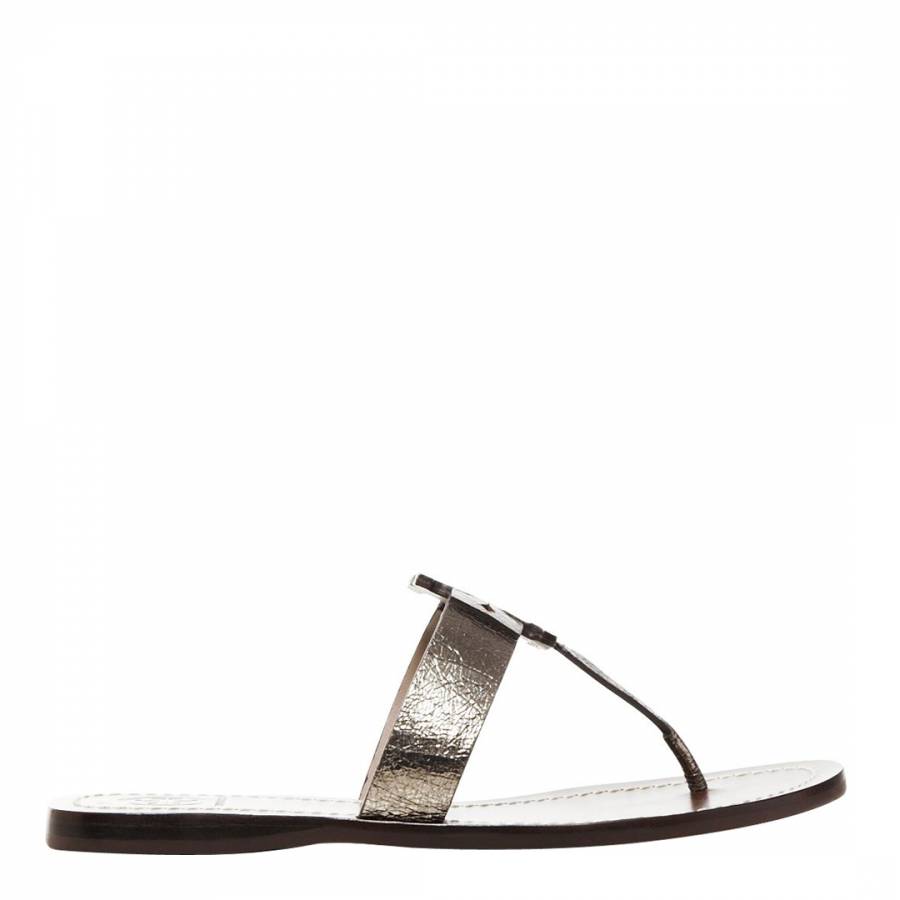 Metallic Silver Leather Moore Toe Post Mules - BrandAlley