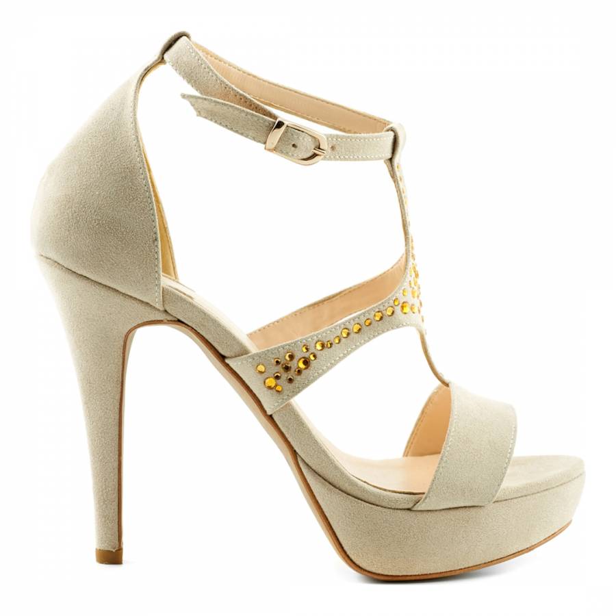 Cream Suede Diamante Ankle Strap Shoes Heel 12cm - BrandAlley