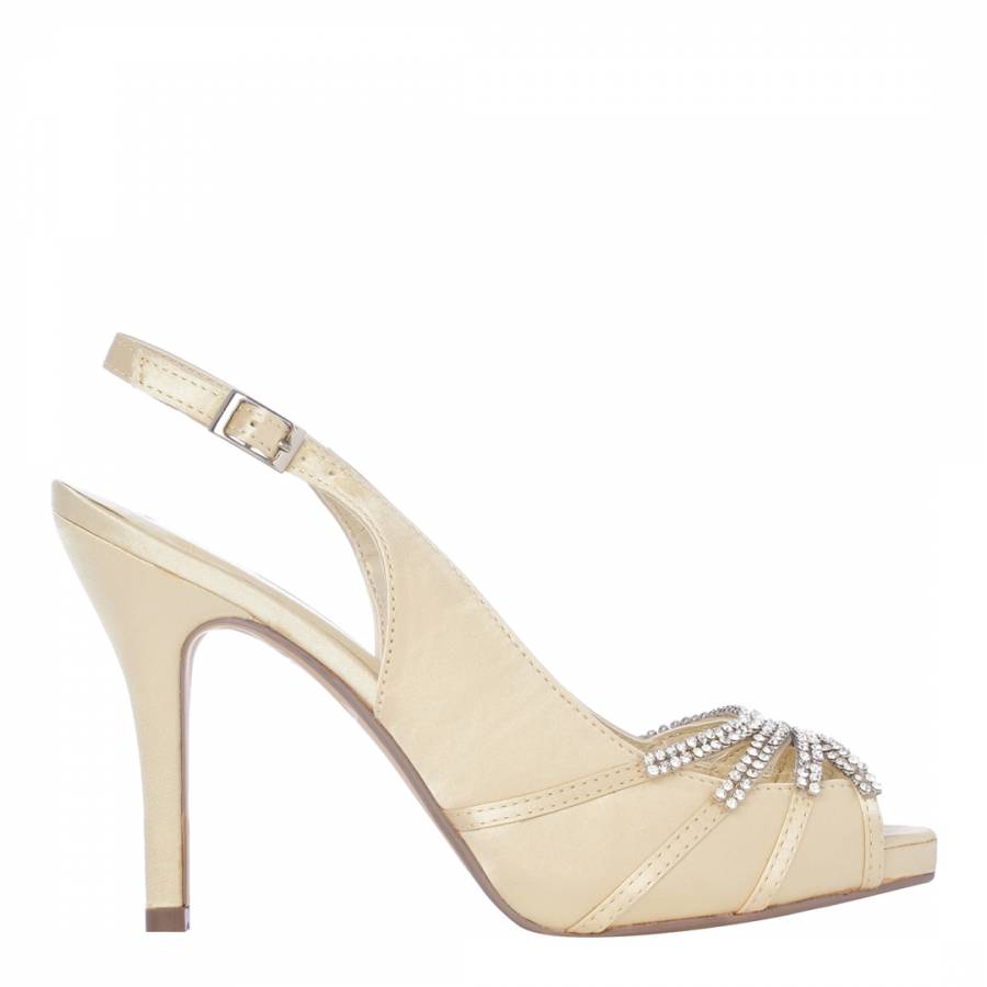 Gold Satin Crystal Strap Slingback Shoes Heel 10.5cm - BrandAlley