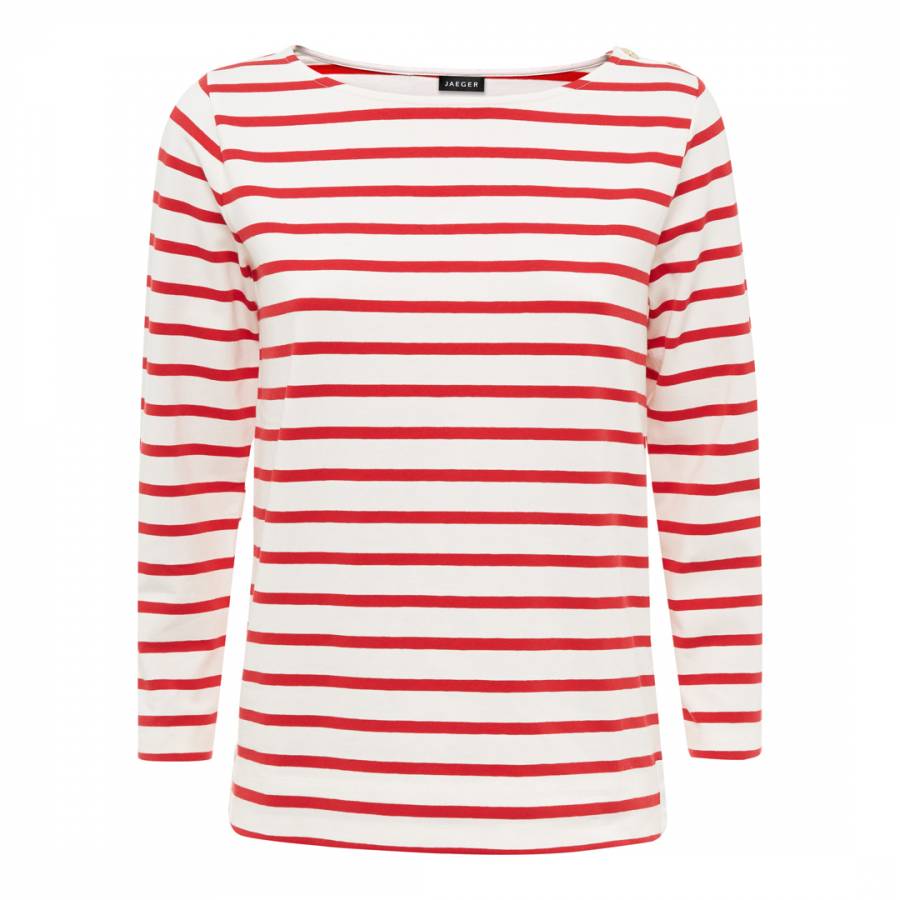 Red/White Stripe Breton Cotton Blend Stretch Top - BrandAlley
