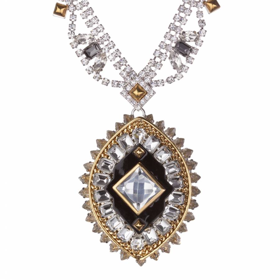 Silver Diamante Large Pendant Necklace - BrandAlley