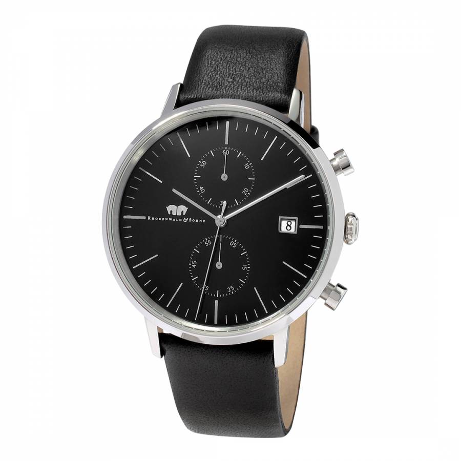 Men's Silver/Black Hyperstar Chronograph Leather Watch - BrandAlley
