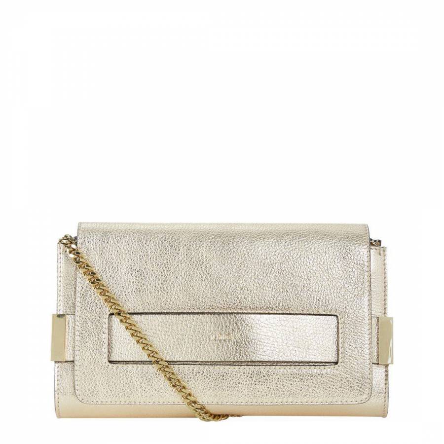 Pale Gold Leather Elle Clutch Bag - BrandAlley