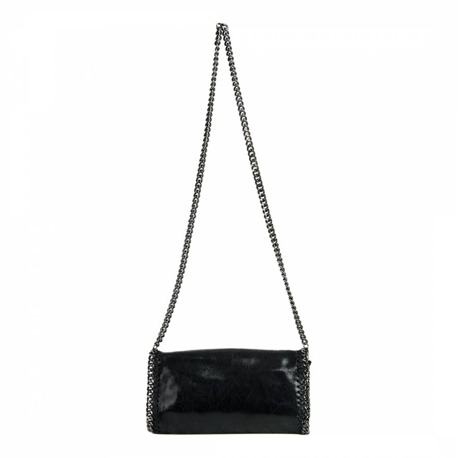 Black Leather Crackle Textured Chain Cross Body Bag - BrandAlley