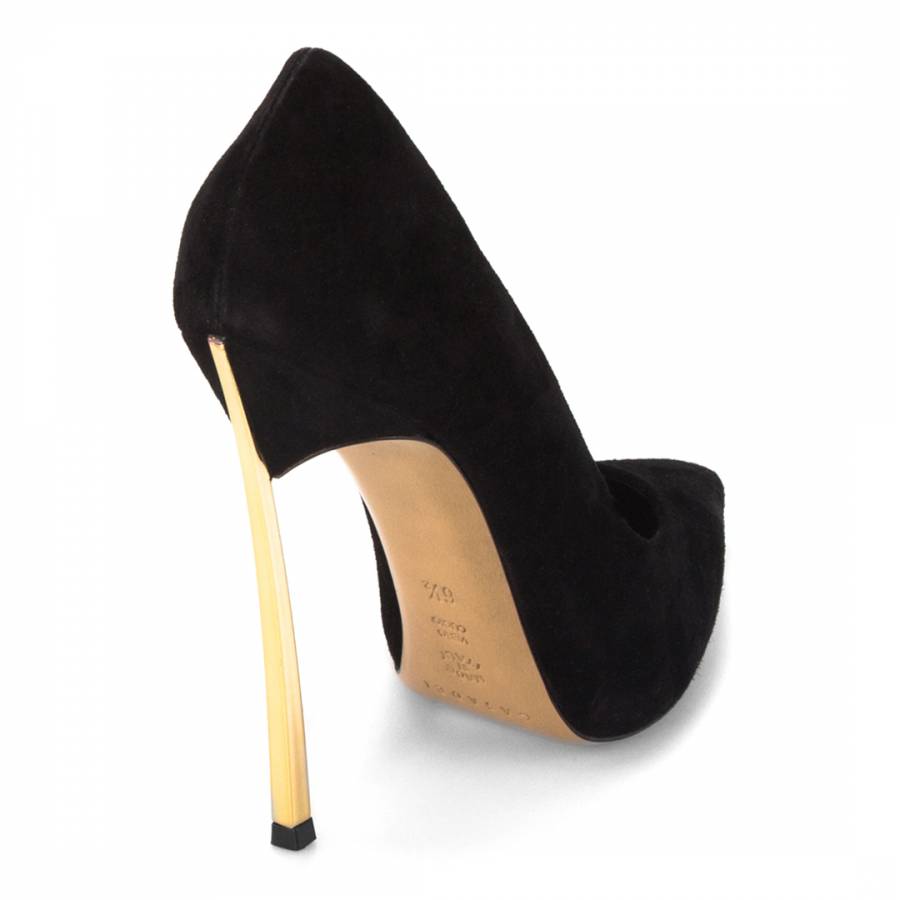 Black/Gold Suede Blade Court Shoes Heel 12cm - BrandAlley