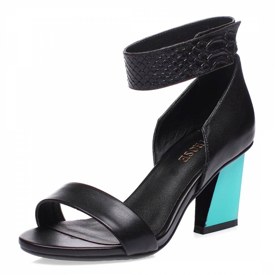 Black/Turquoise Leather Ankle Strap shoes Heel 7cm - BrandAlley