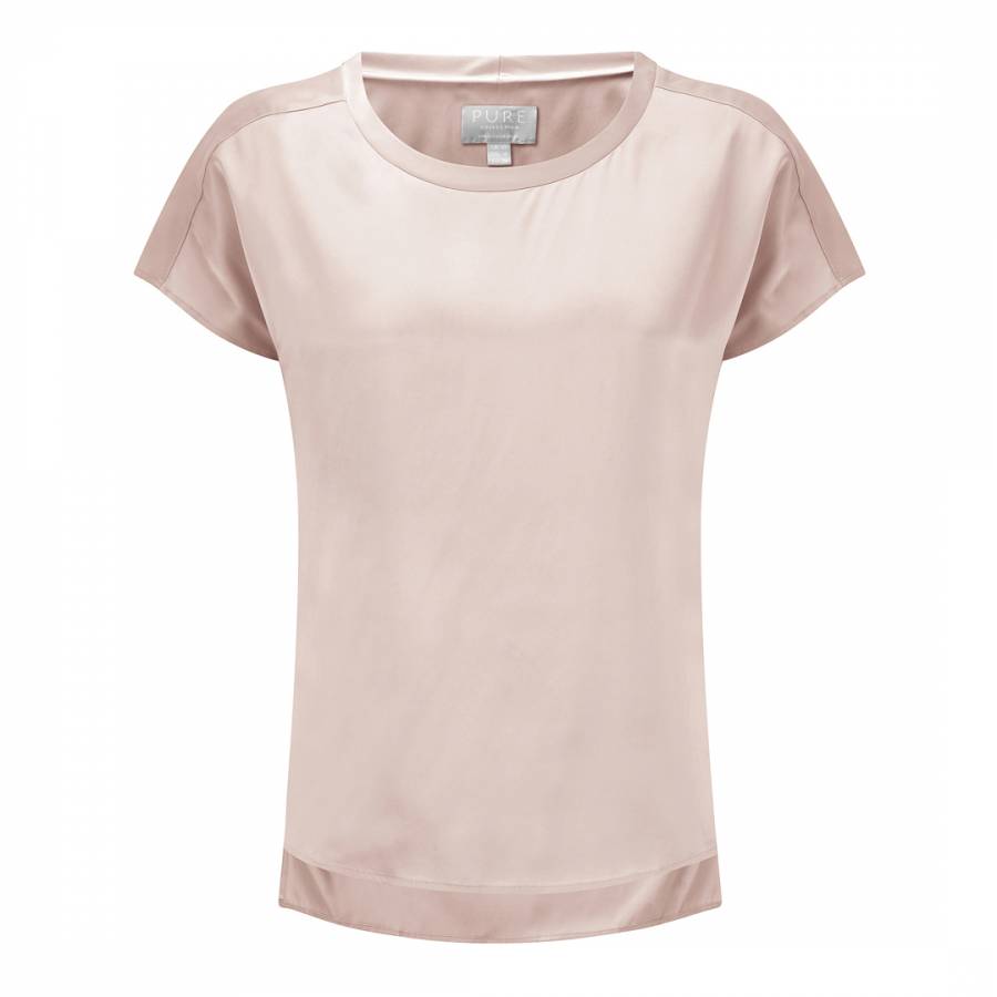 Blush Pink Silk Satin T-Shirt - BrandAlley