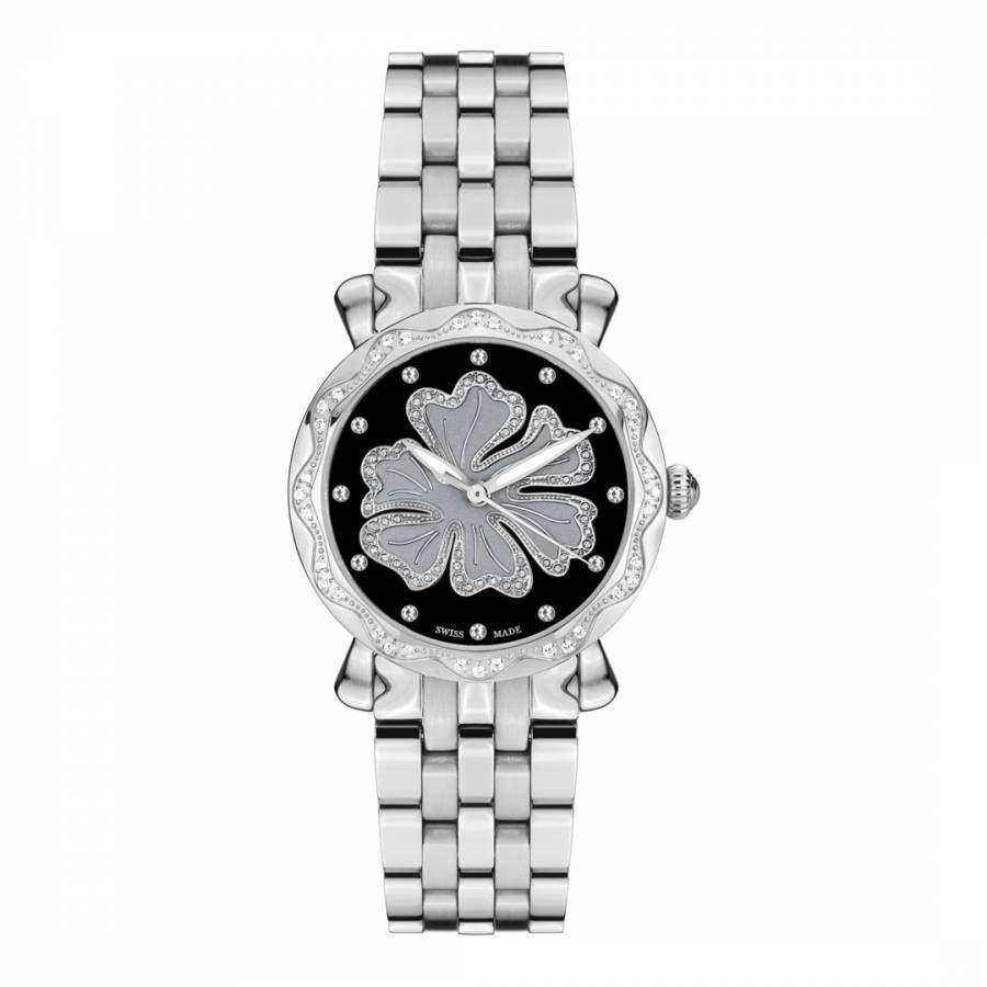 Women's Silver/Black Nenuphar Crystal Bracelet Watch - BrandAlley