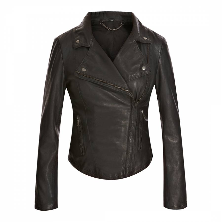 Black Montreria Leather Biker Jacket - BrandAlley