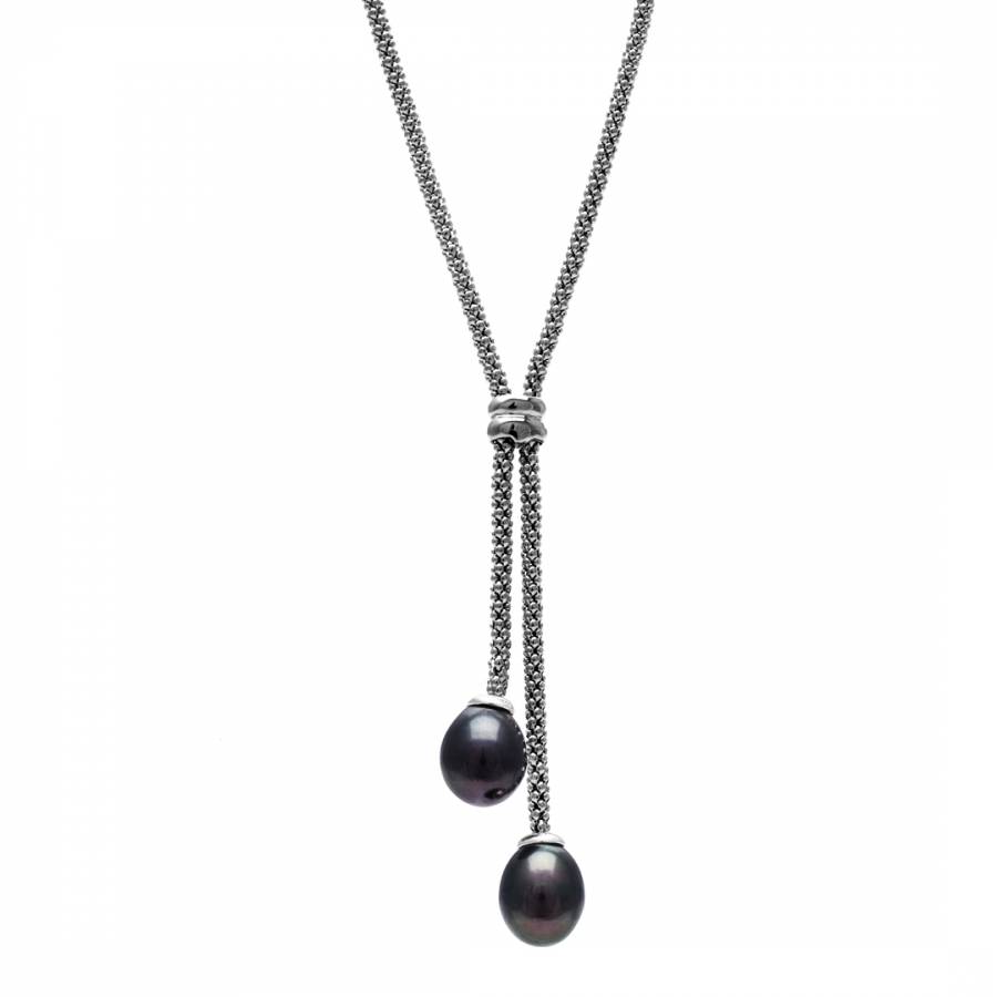 Black Freshwater Pearl Lariat Necklace - BrandAlley